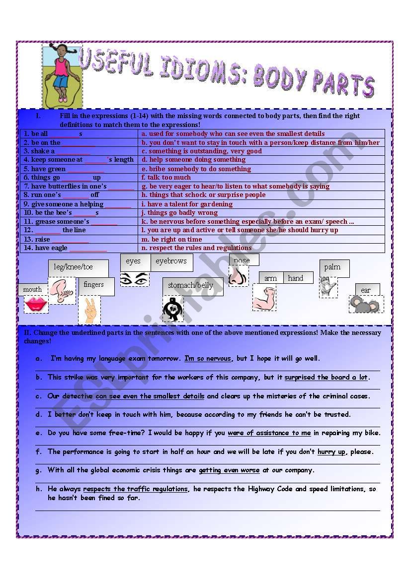 Body Parts idioms worksheet