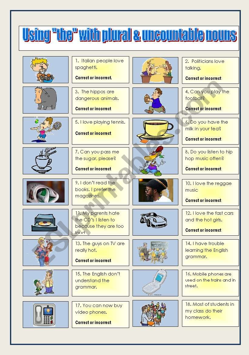 Using the with plural and uncountable nouns