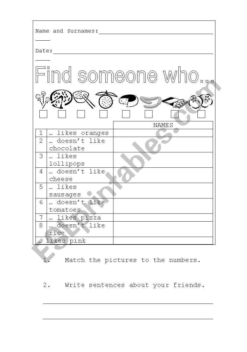 Find someone who (food) worksheet