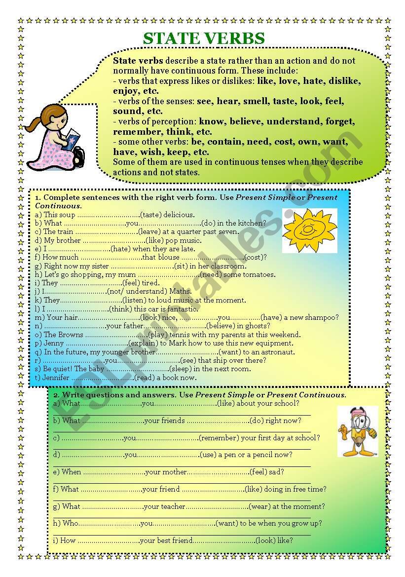 State verbs worksheet