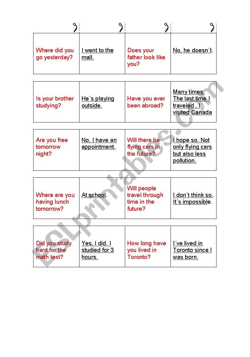 Card Game - mixed verb tenses worksheet