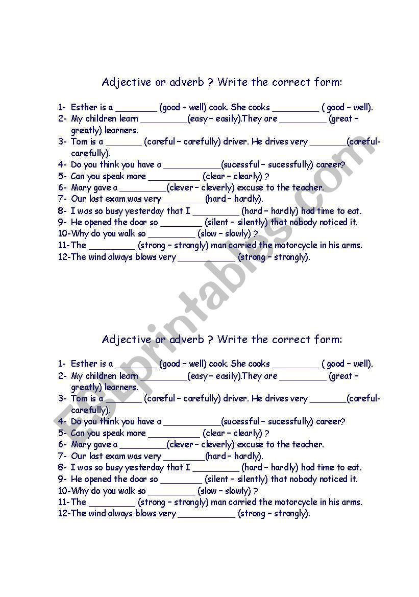 adjective or adverb? worksheet