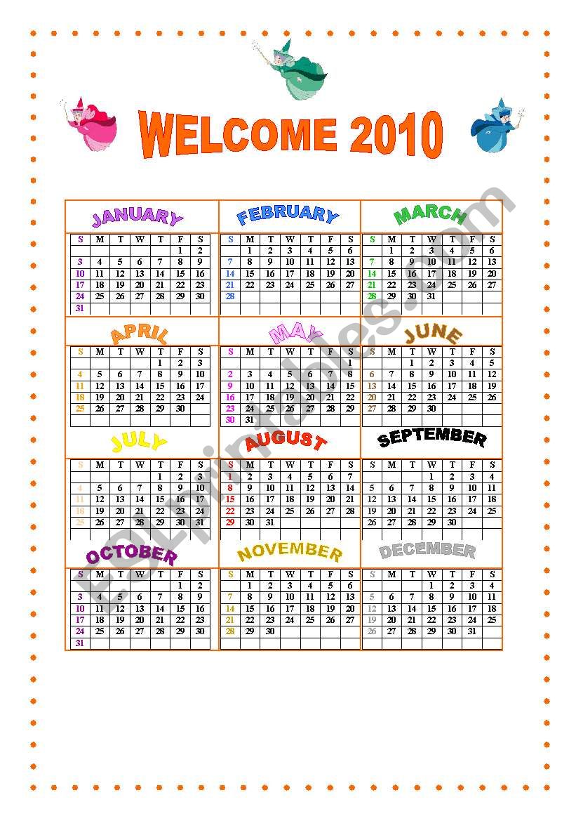 CALENDAR 2010 worksheet