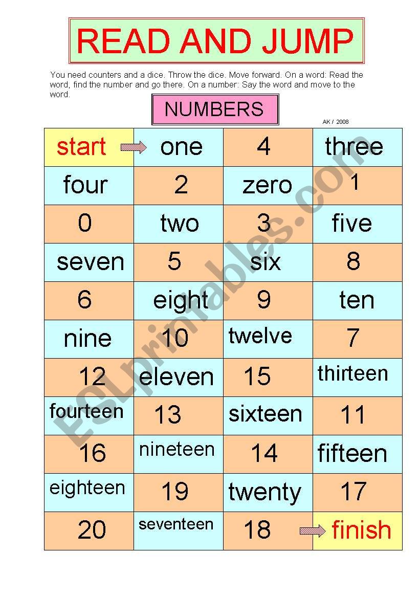 Read and Jump - Numbers worksheet