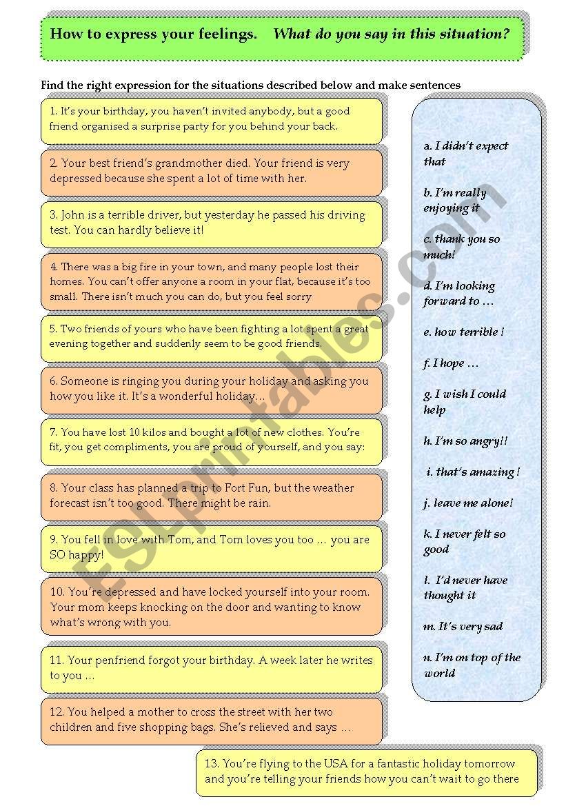 How to express your feelings  worksheet