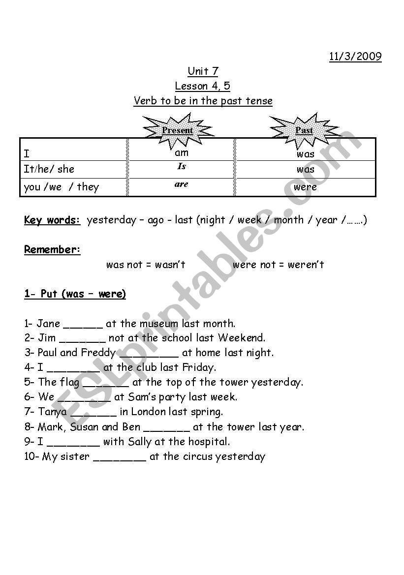 past simple was/ were worksheet