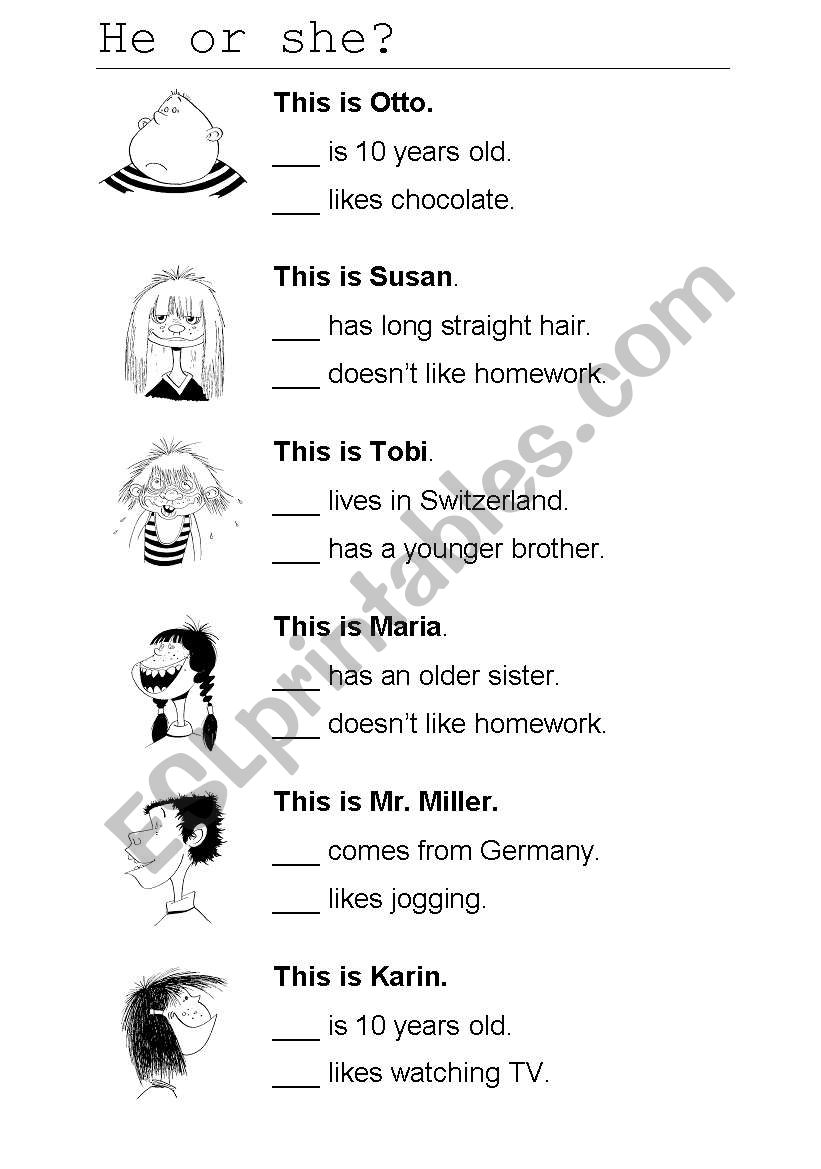 He or she 1 worksheet