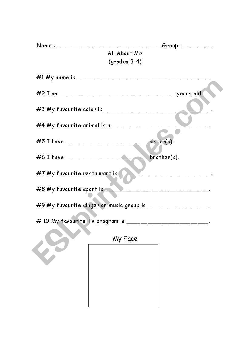 all about me worksheet