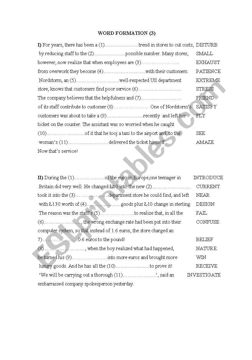 word formation (3) with answers FCE