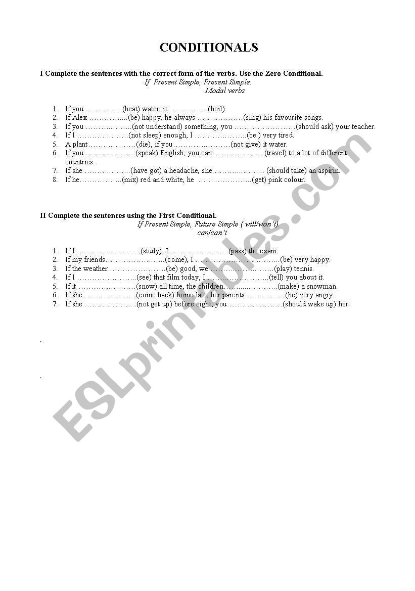 conditionals worksheet