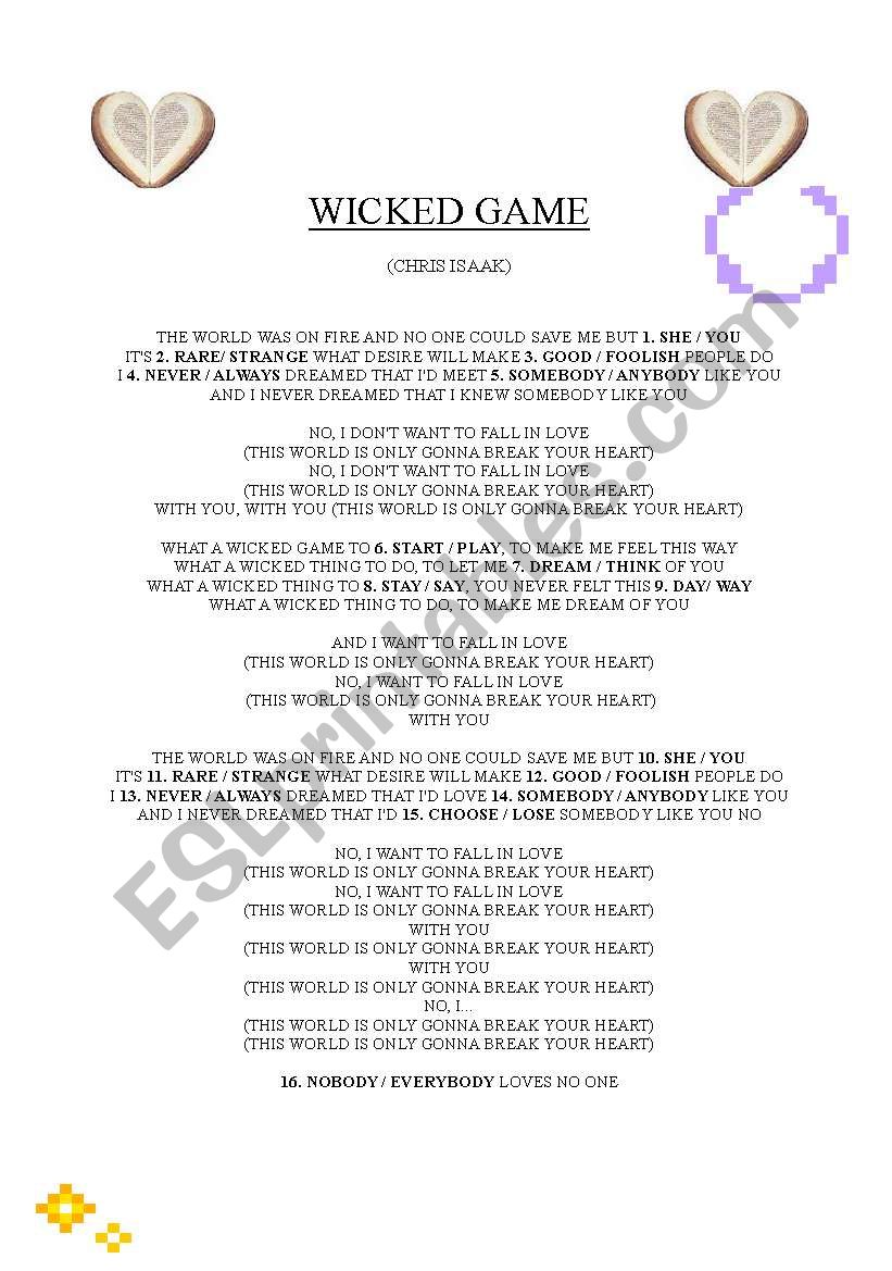 Wicked game worksheet