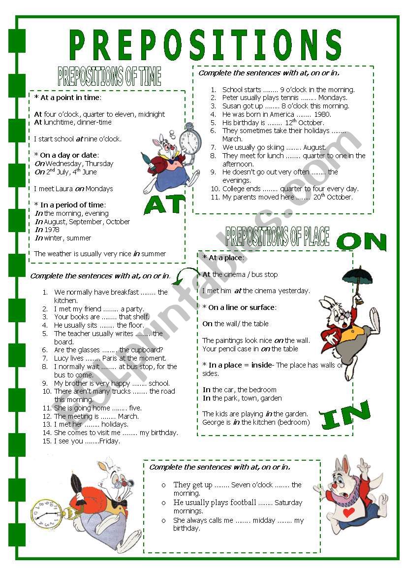 Prepositions worksheet