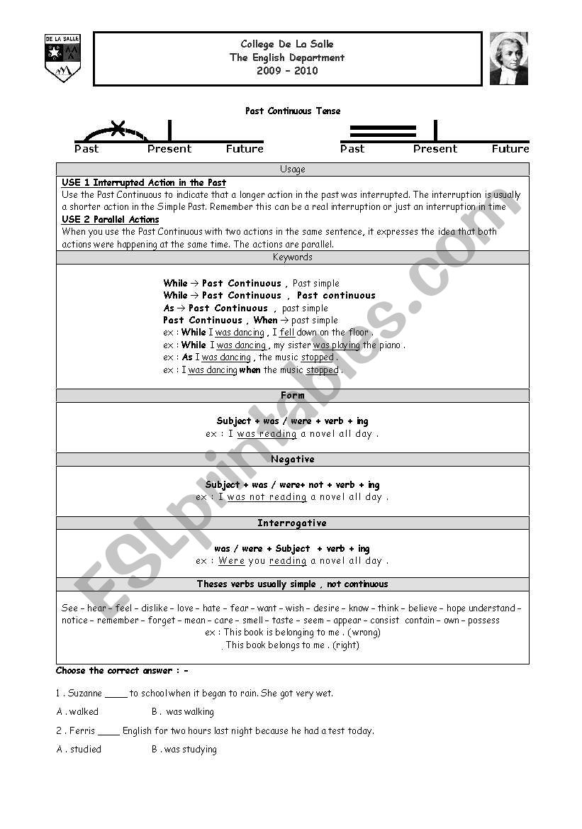 Past continuous tense worksheet