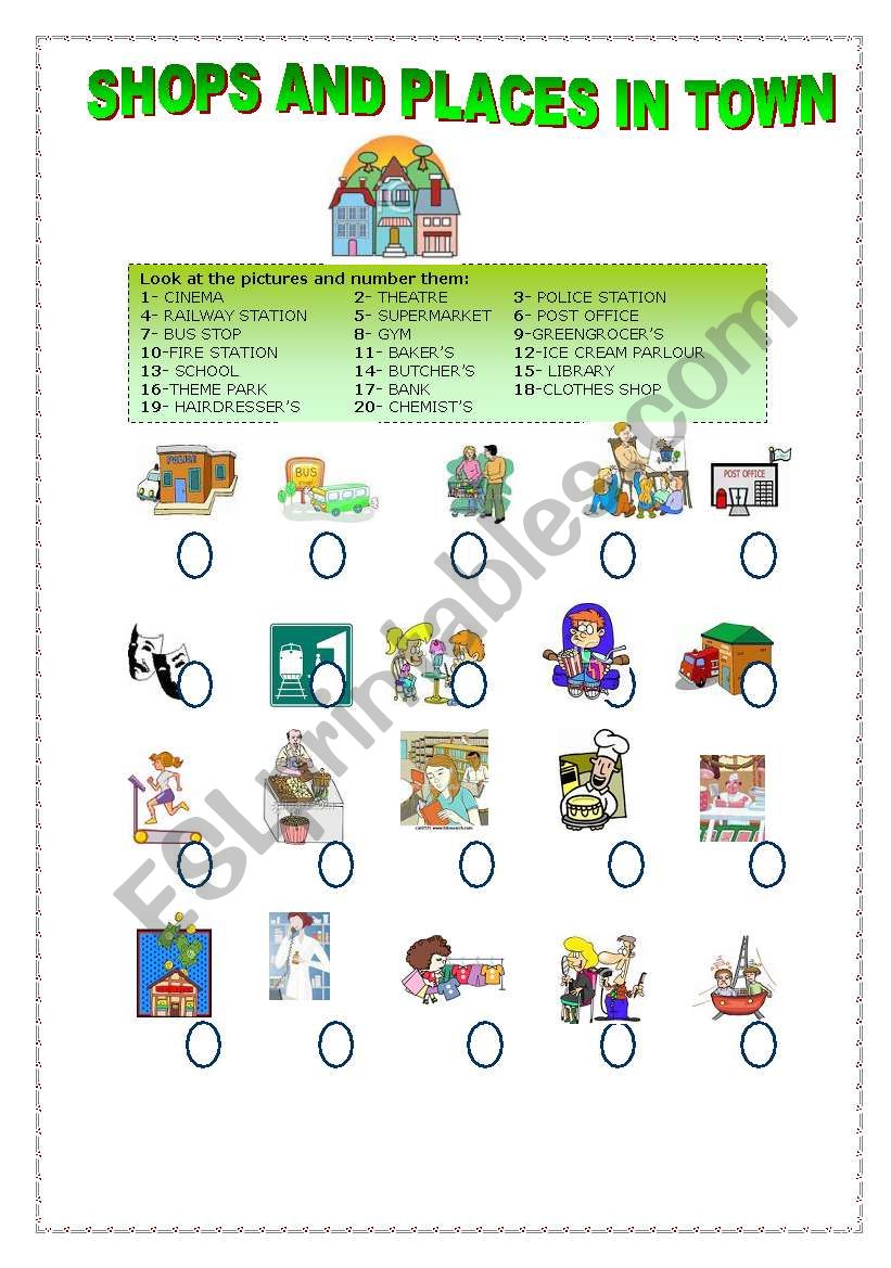 Shops and places in town worksheet