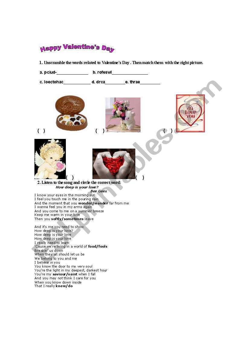 How deep is your love? worksheet