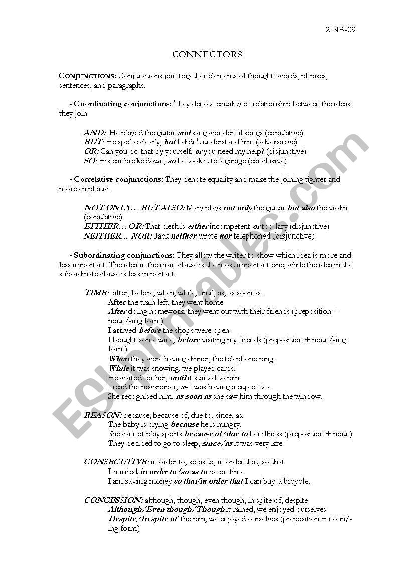 Connectors worksheet