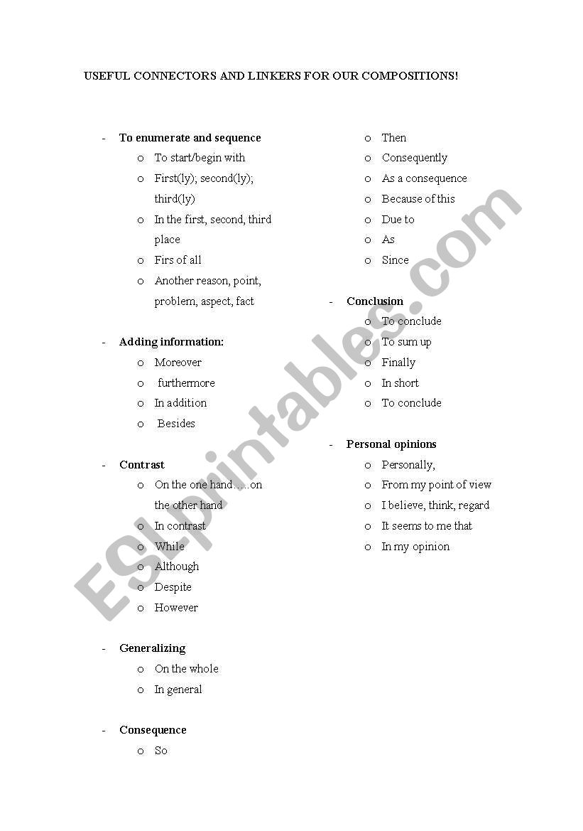 Useful connectors for compositions