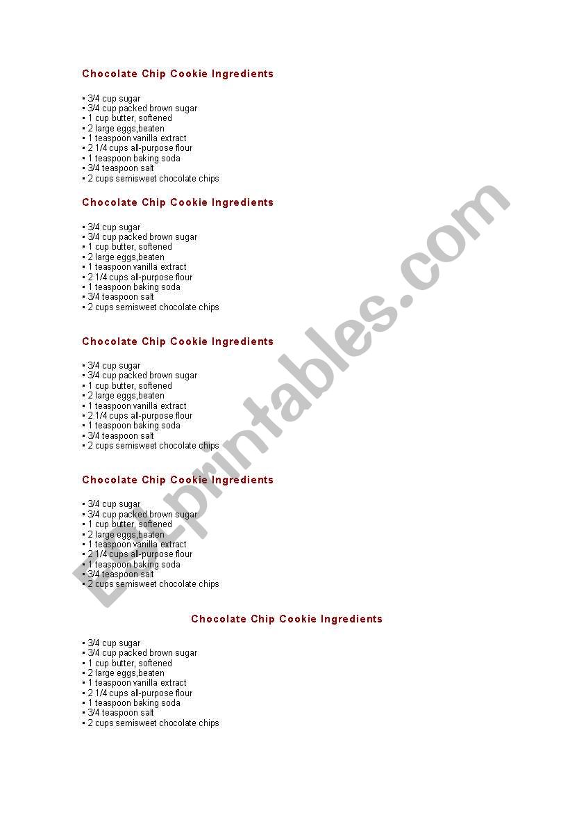 chocolate cookies worksheet