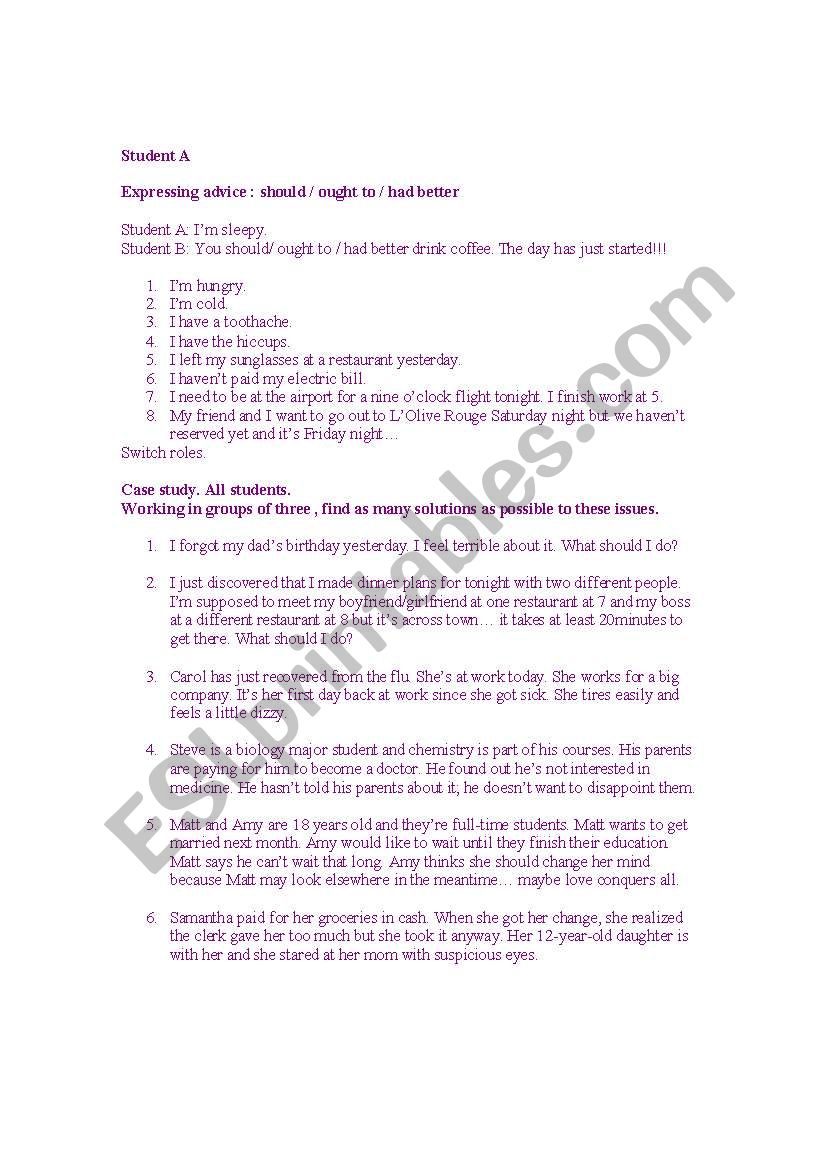 Case study worksheet