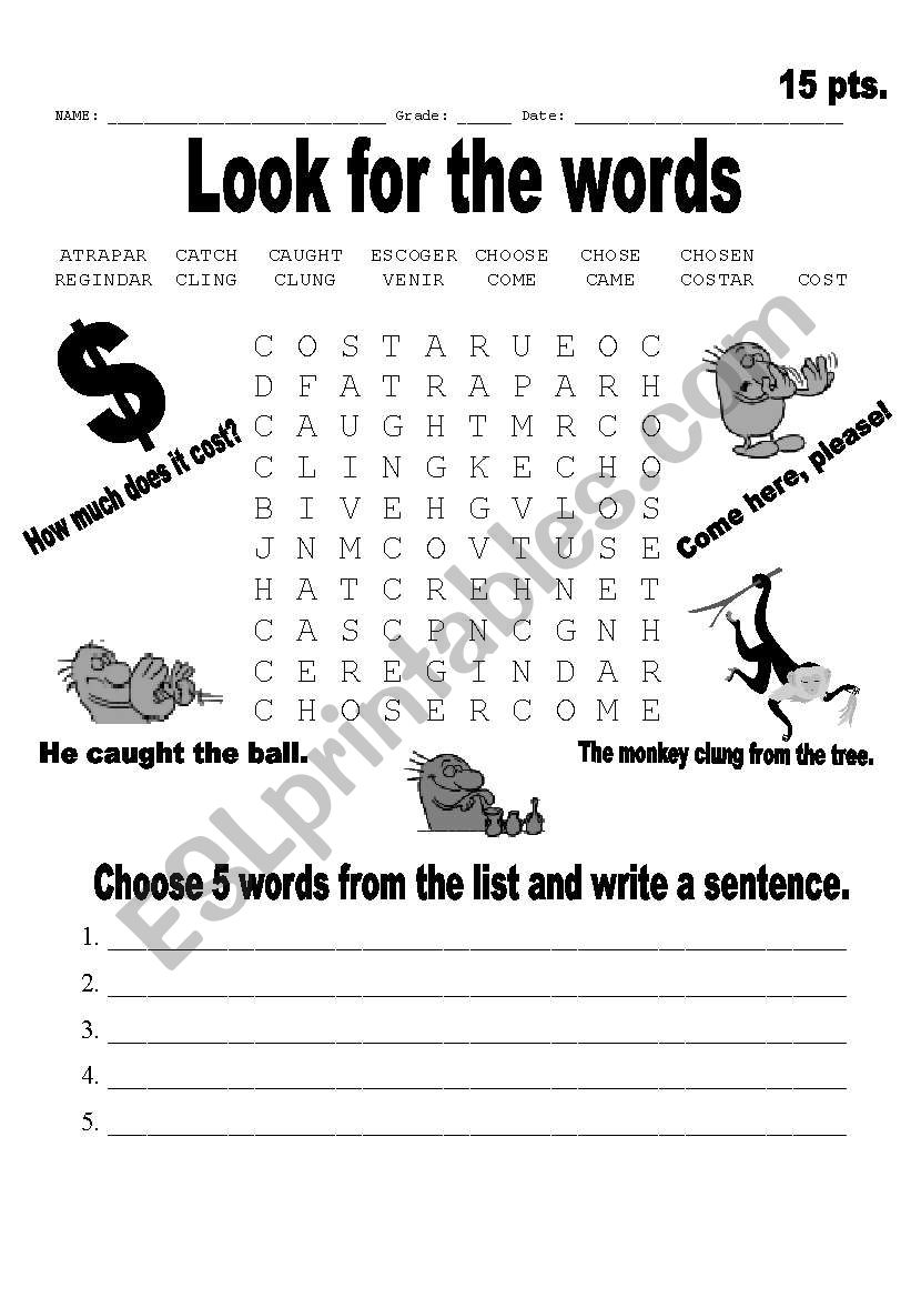 irregular verbs  worksheet