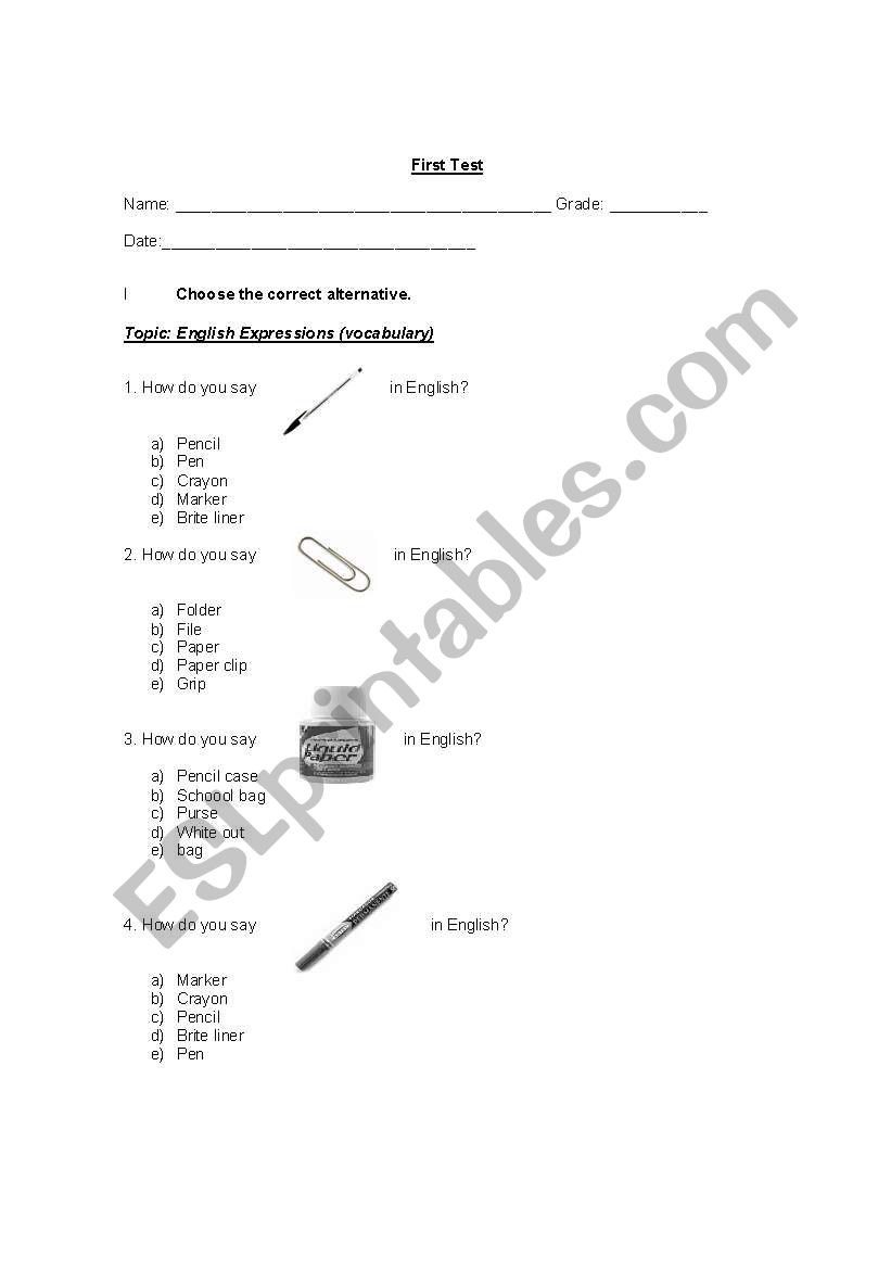 TEST FOR ELEMENTARY STUDENTS worksheet