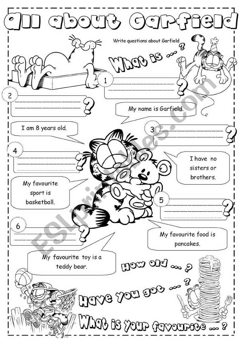 all about garfield worksheet