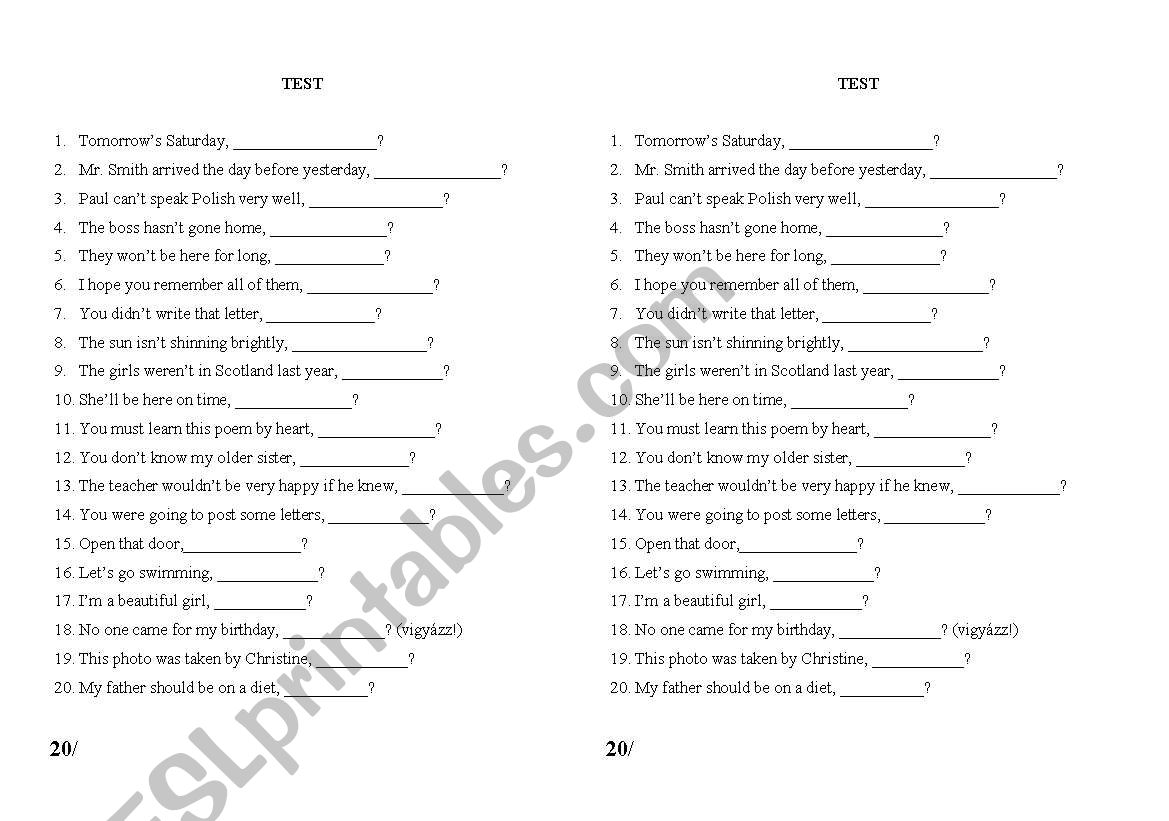 Question tags worksheet