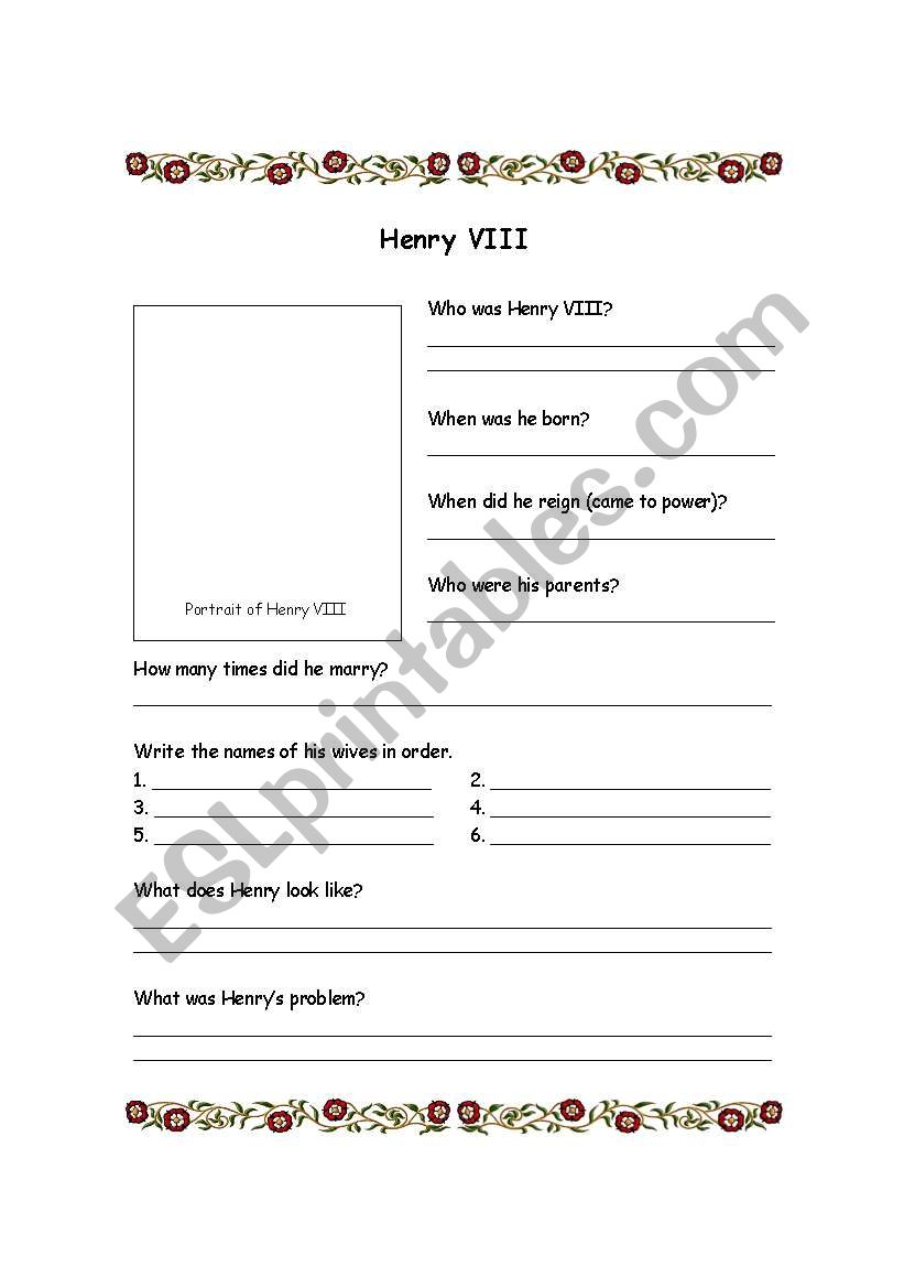 Henry VIII worksheet