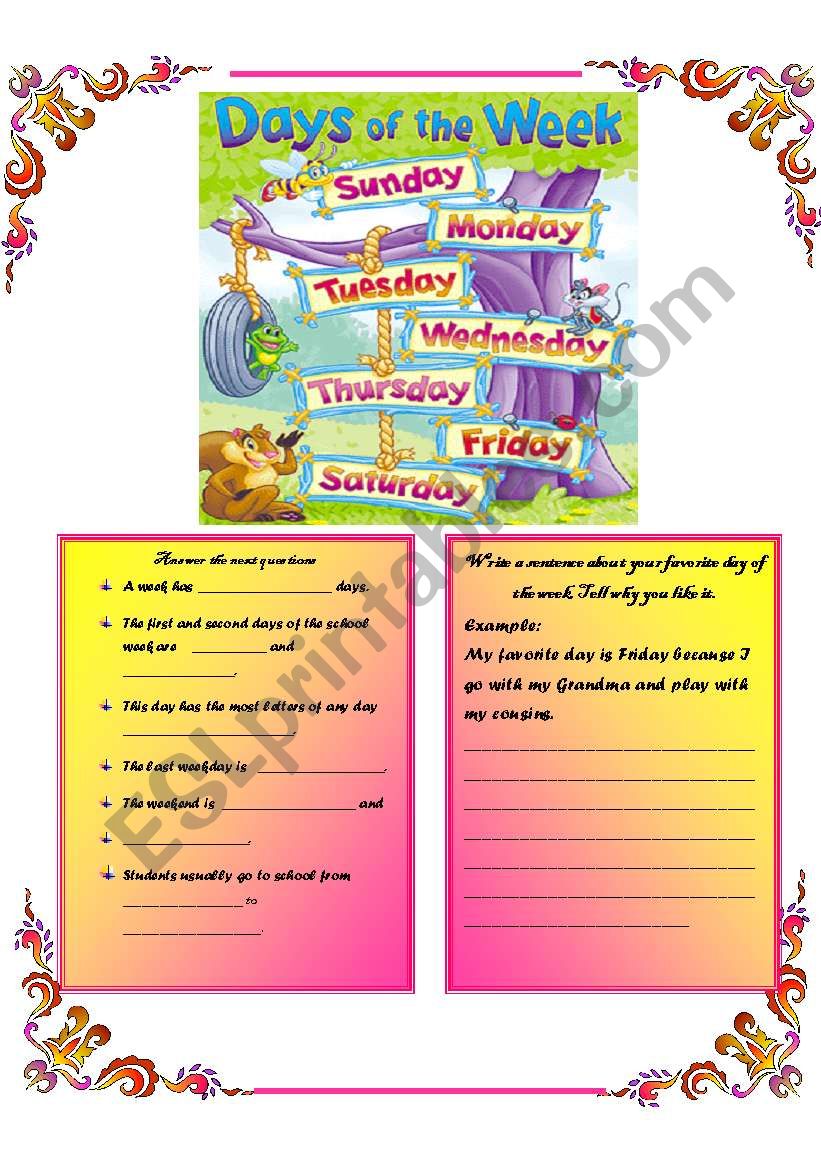 Days of the week  ( 2 pages ) worksheet