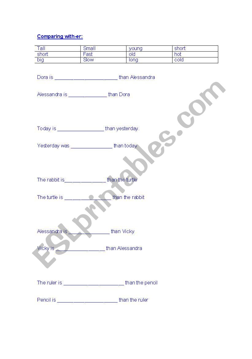 Exercises Compaartive and superlative