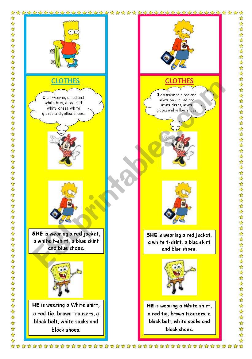 BOOKMARK: Clothes & Cartoons worksheet