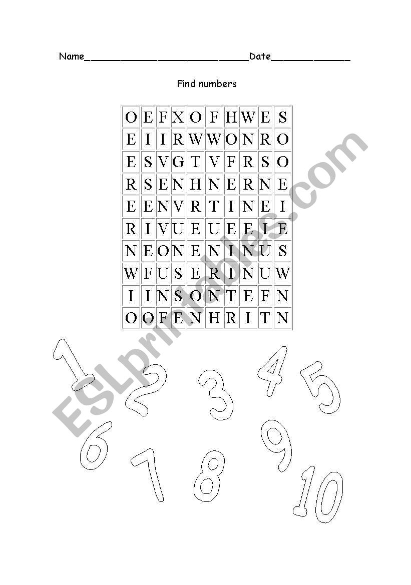 numbers wordsearch worksheet