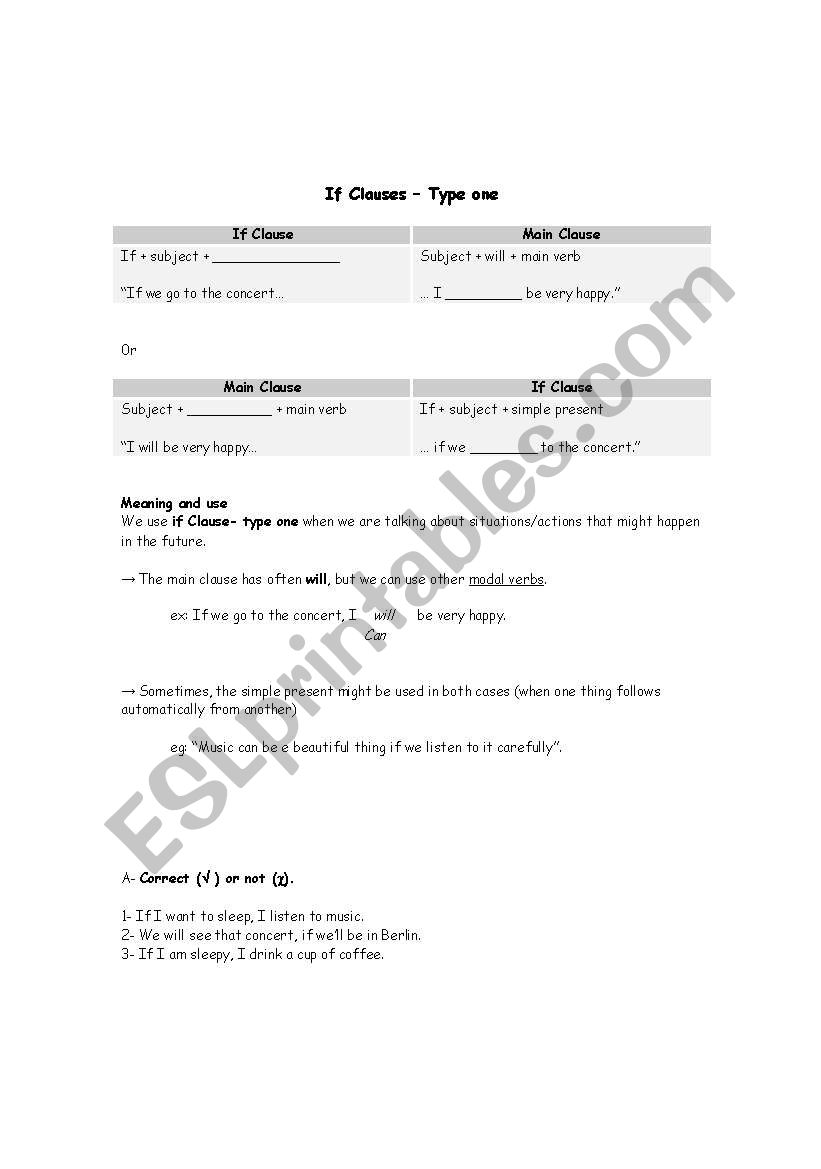 Conditional sentences type I worksheet