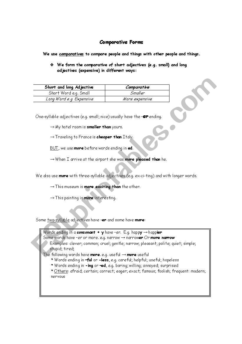 Comparatives worksheet