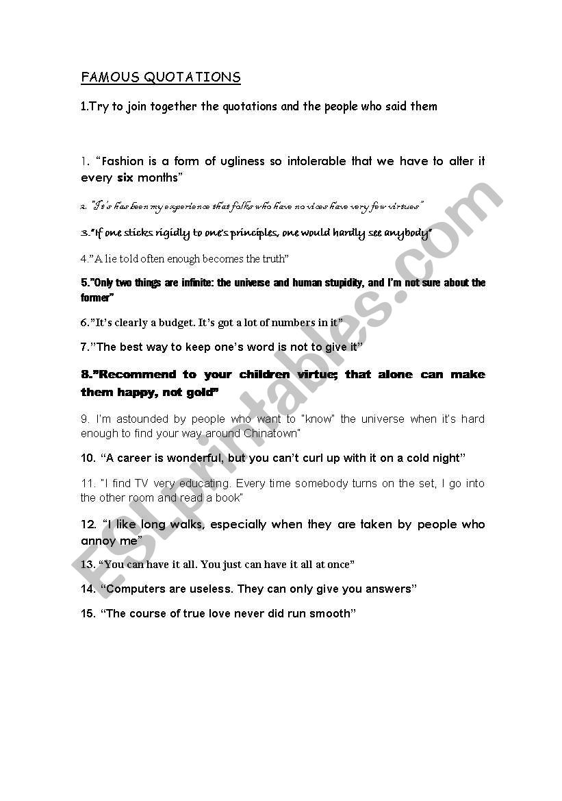 FAMOUS QUOTATIONS worksheet