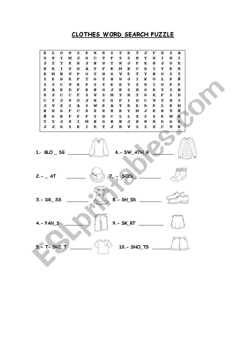 CLOTHES CROSSWORD worksheet