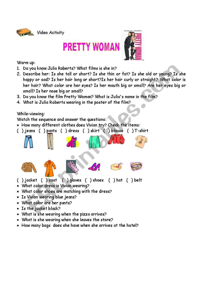 movie activity Pretty Woman ESL worksheet by Lucka20