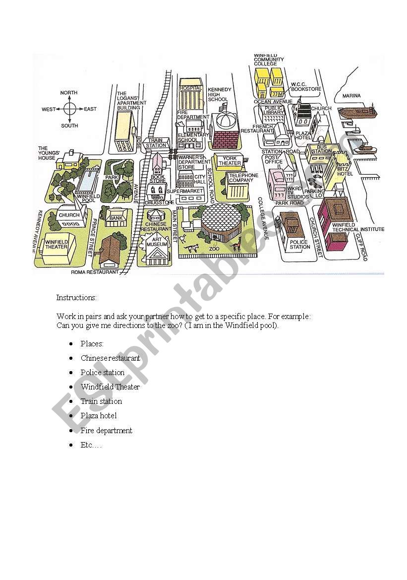 giving directions  worksheet