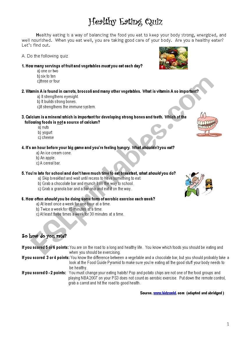 Healthy Eating Quiz (Modals) worksheet