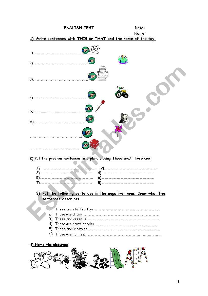 TEST: TOYS worksheet
