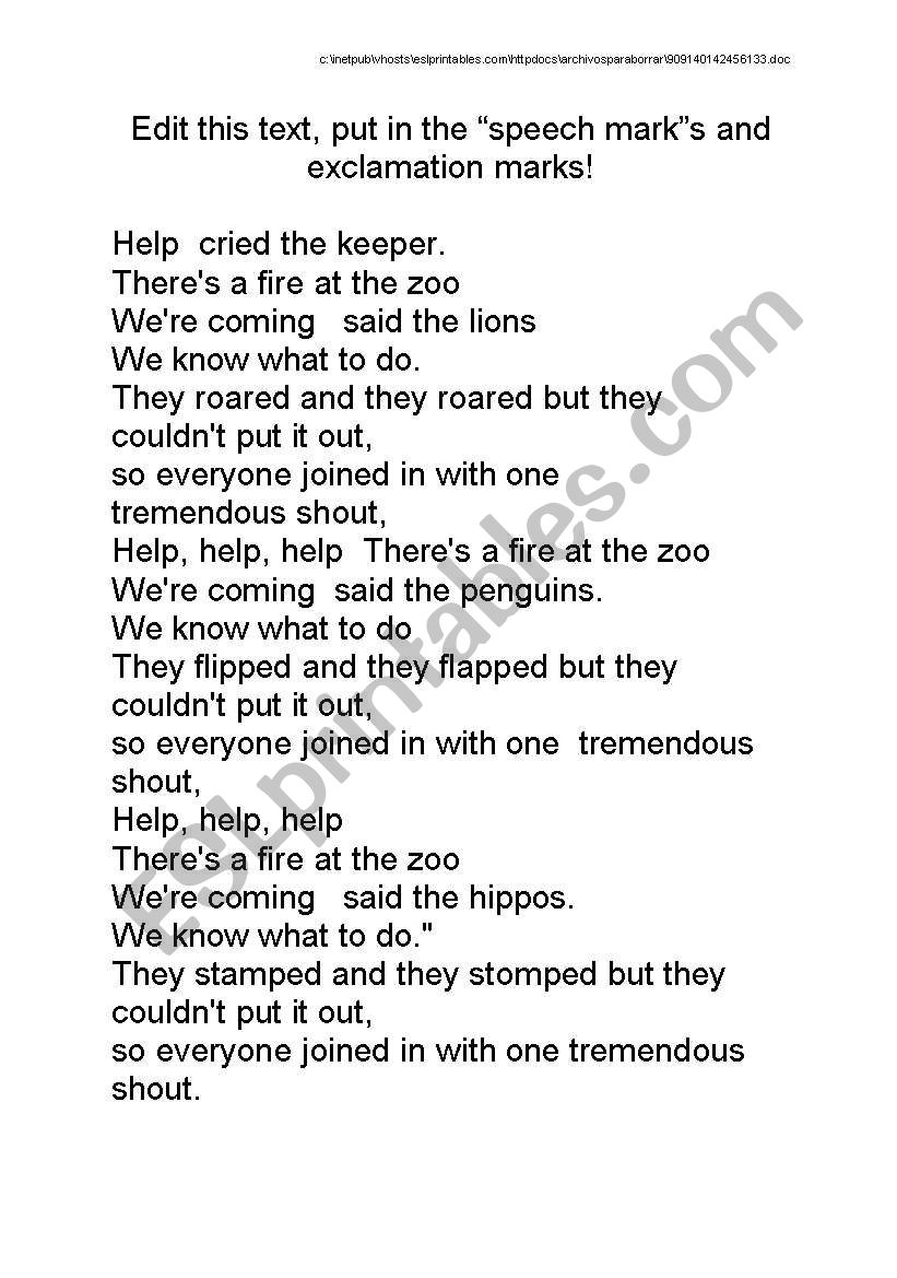 Speech mark editing worksheet