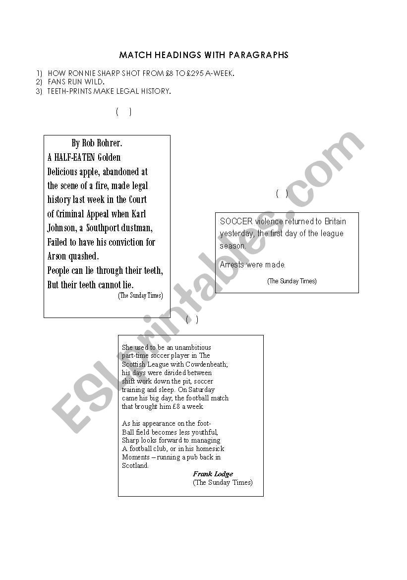 match headings with paragraphs