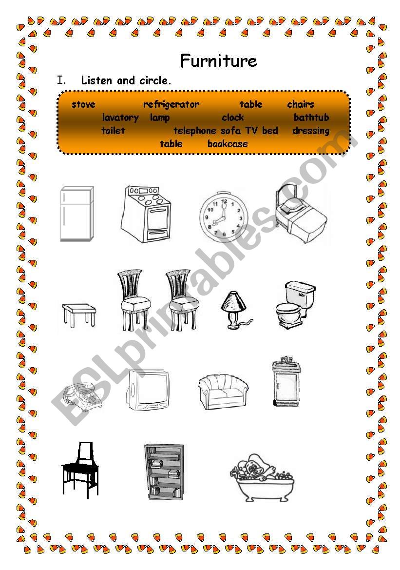 furniture worksheet