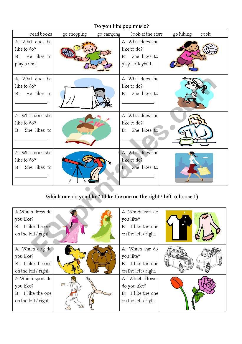 What do you like? worksheet