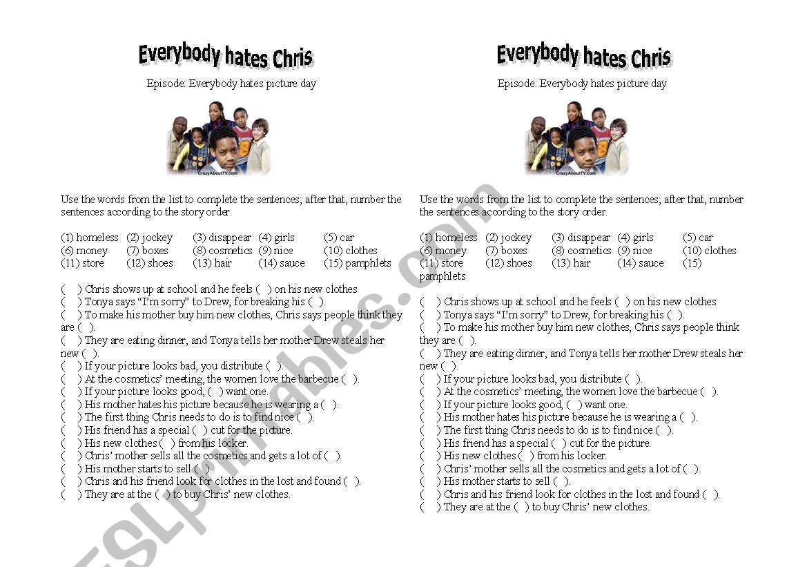 Everybody hates picture day worksheet