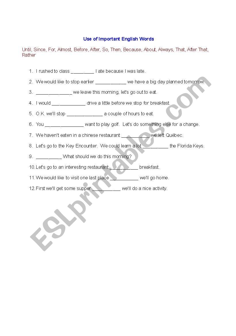 Preposition Exercise worksheet