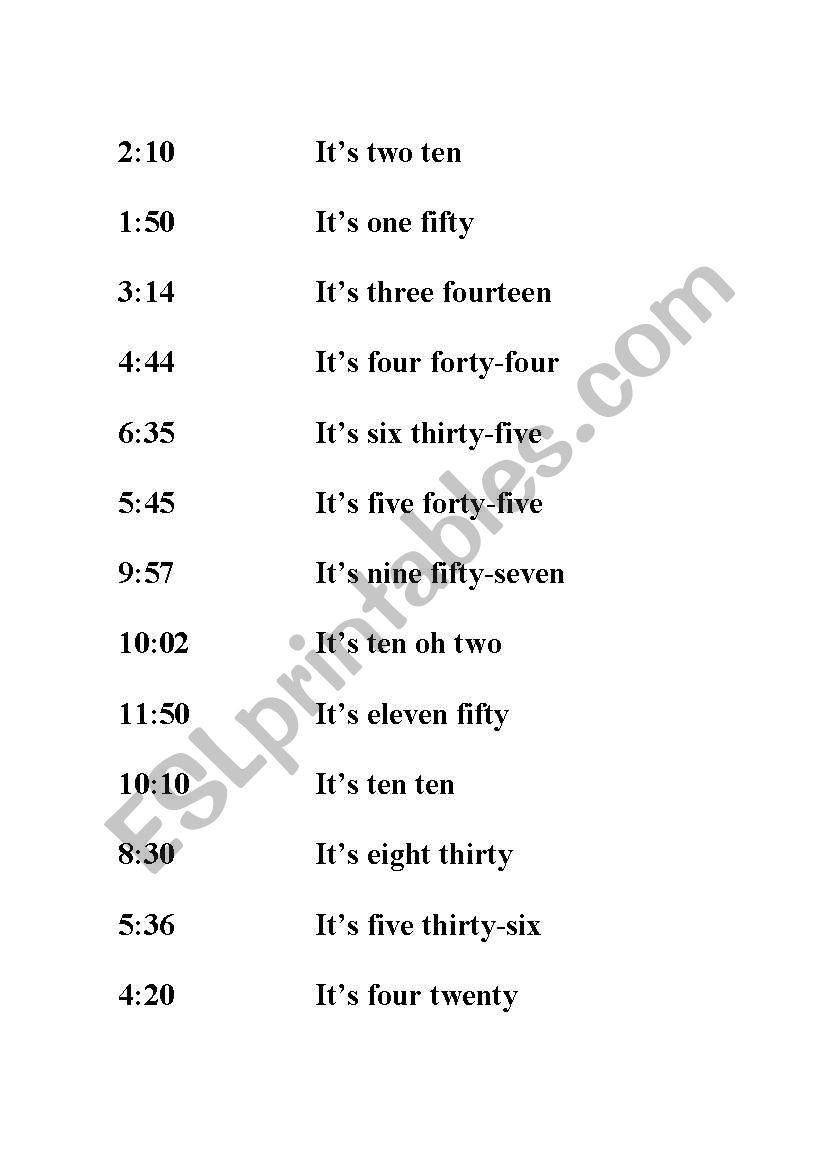 the time matching flashcard worksheet