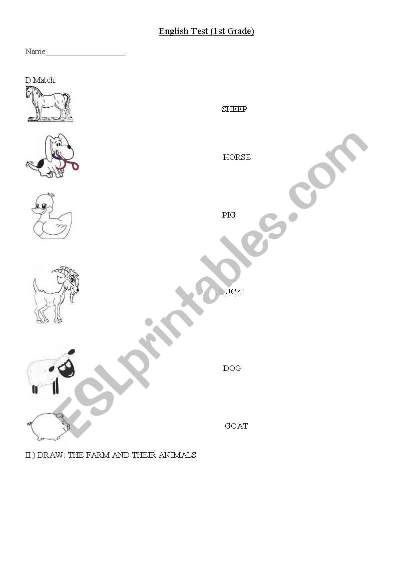 farm animals test worksheet