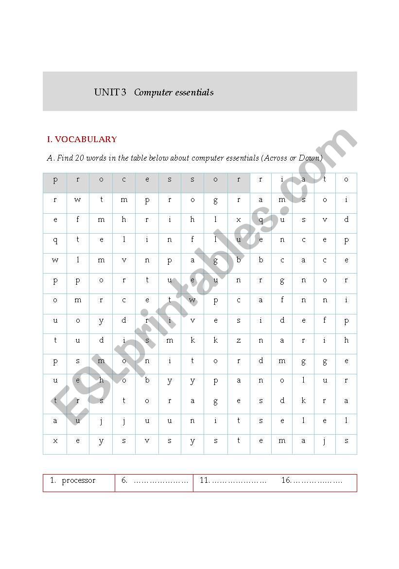 Computer essentials worksheet