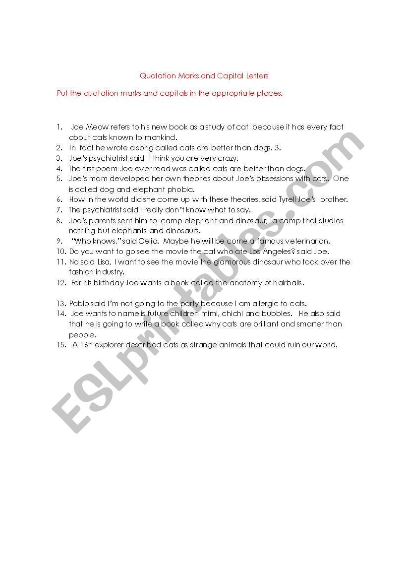 capitals and quotations  worksheet